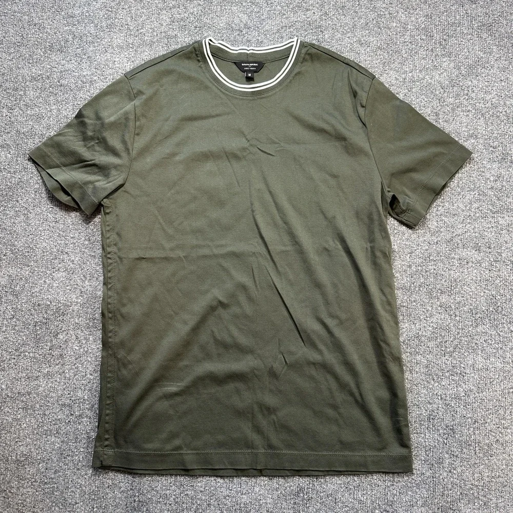 Banana Republic Shirt Mens Medium Green Luxe Touch Stripe Collar Crewneck Tee